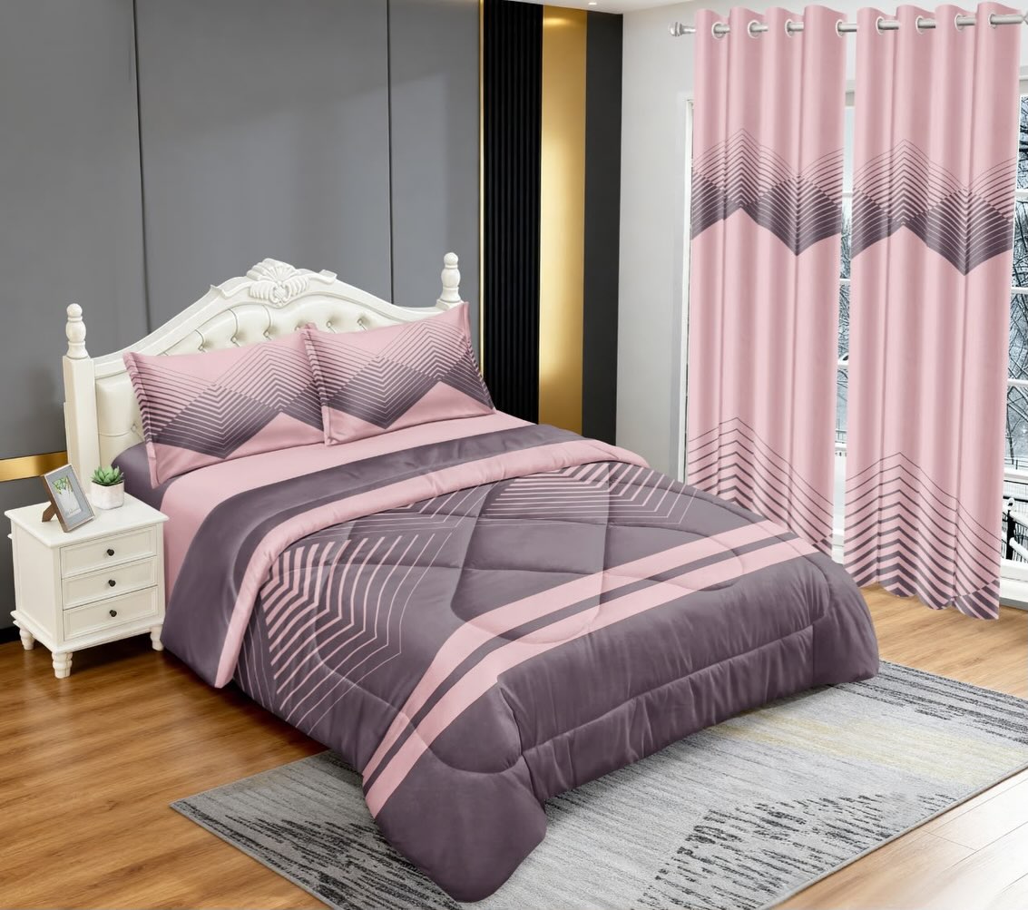 Colcha Queen de 5 piezas con cortinas