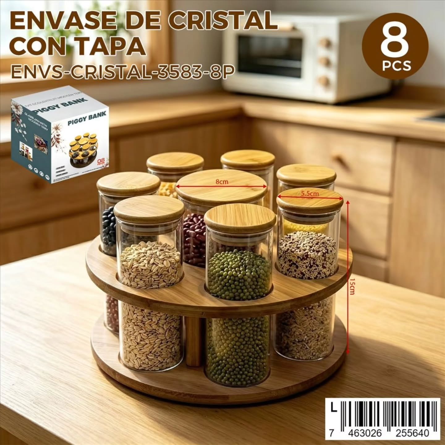 Juego de envases de cristal de 8 piezas