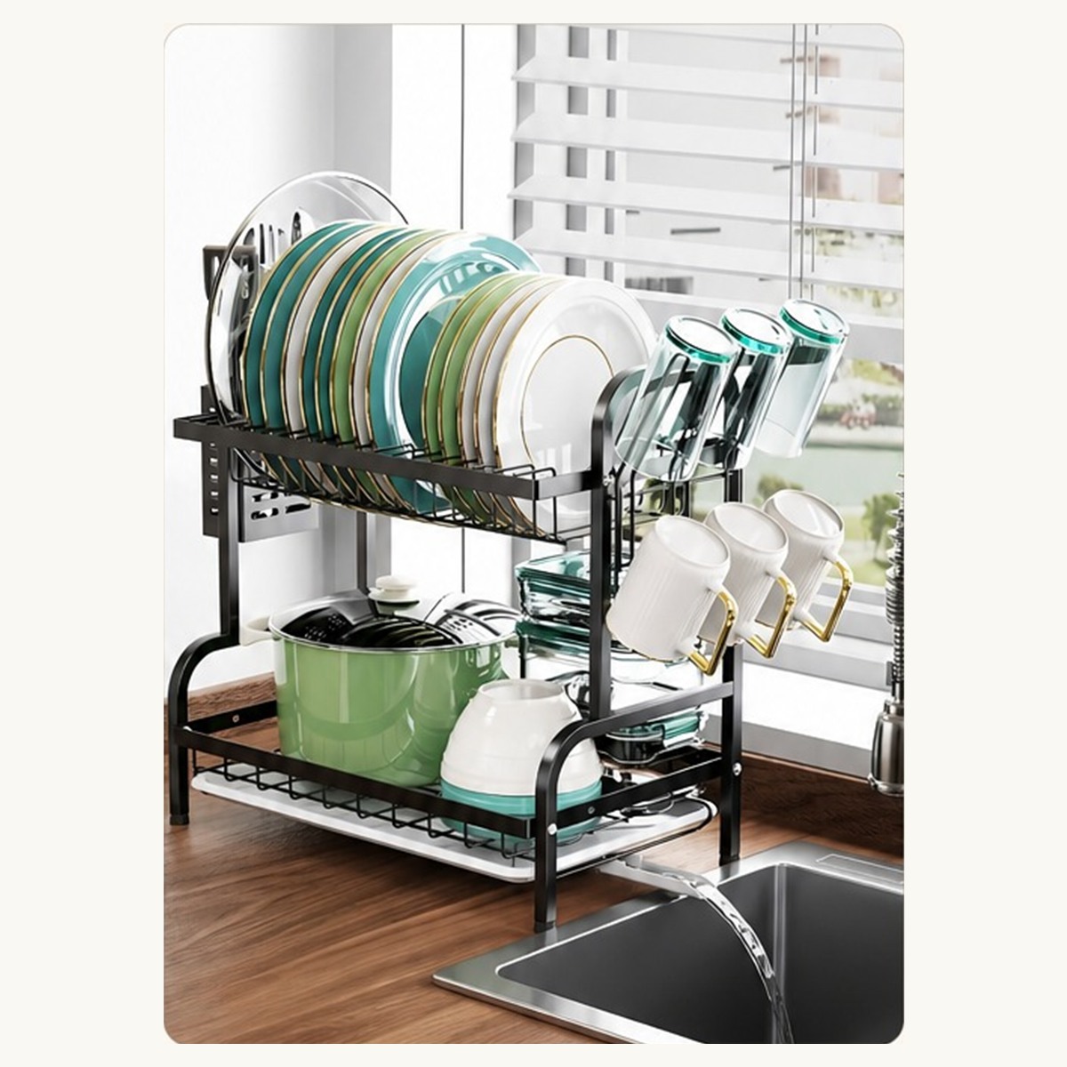 Escurridor de vajilla de 2 niveles, 53 cm