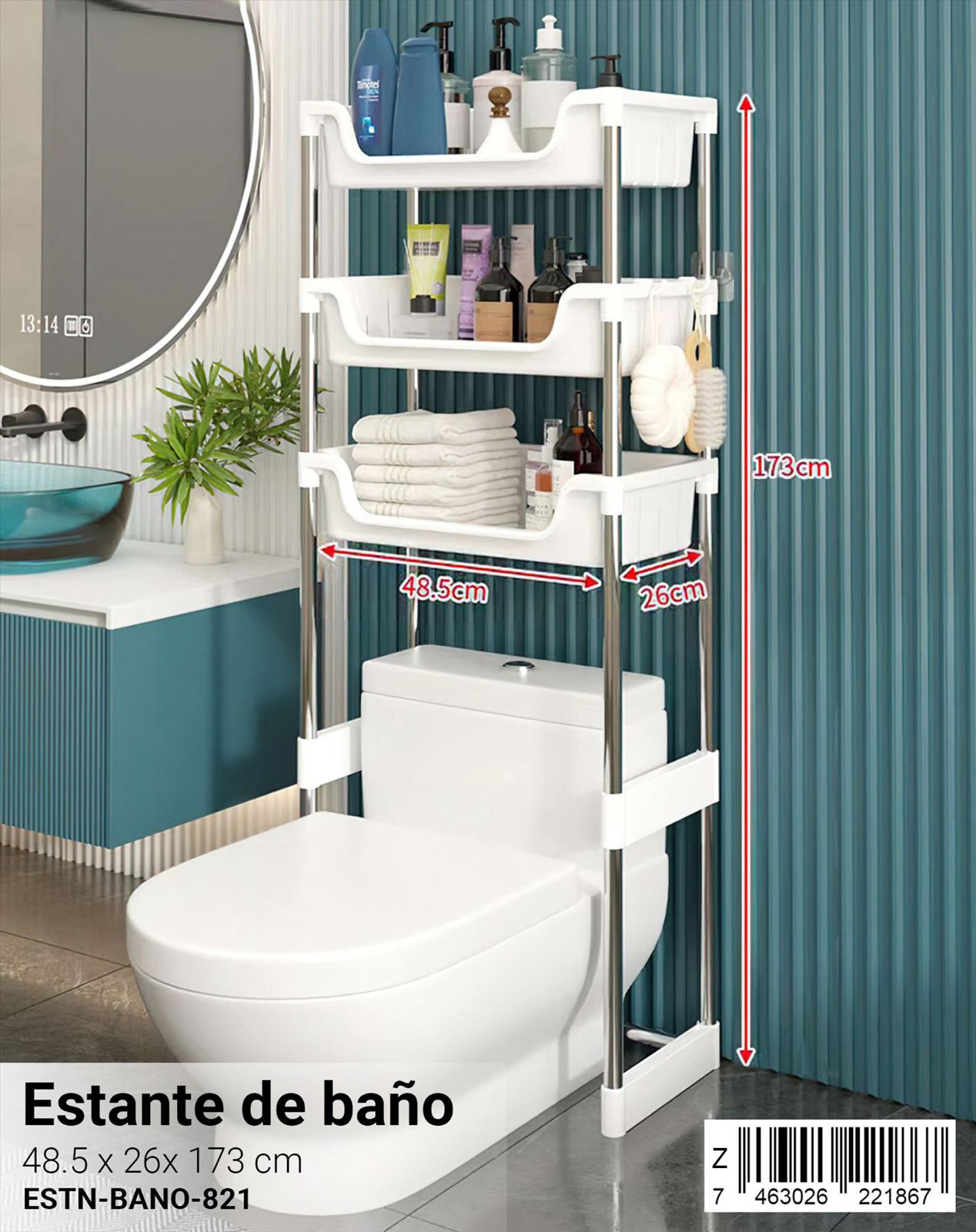 Estante metálico de baño con bandejas