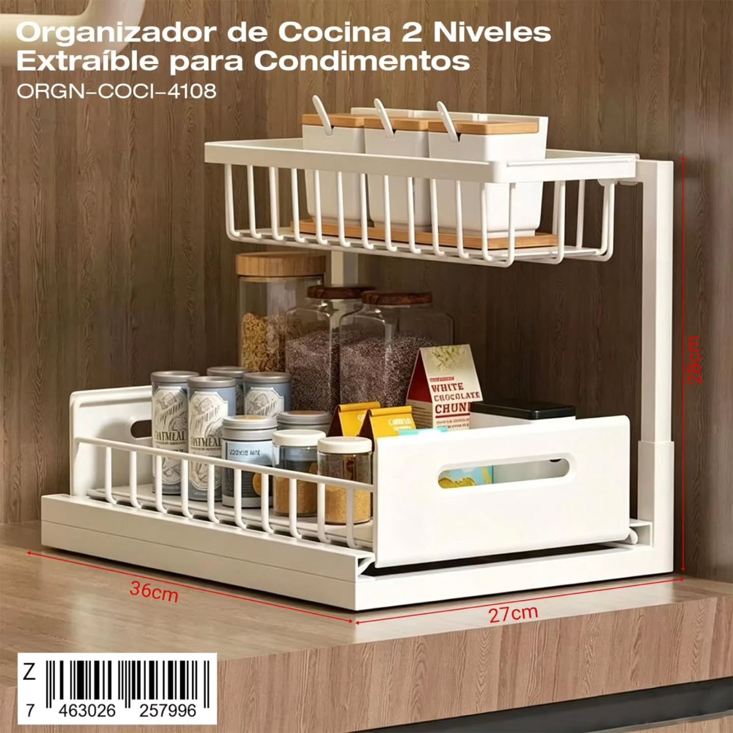 Organizador extraíble de condimentos de 2 niveles
