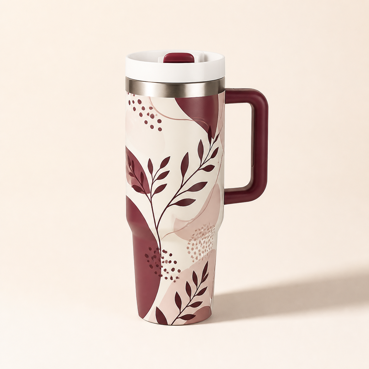 Vaso térmico con asa en diseño vino y crema