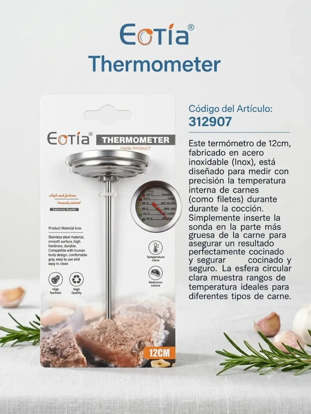 Termómetro de cocina para carnes de 12 cm