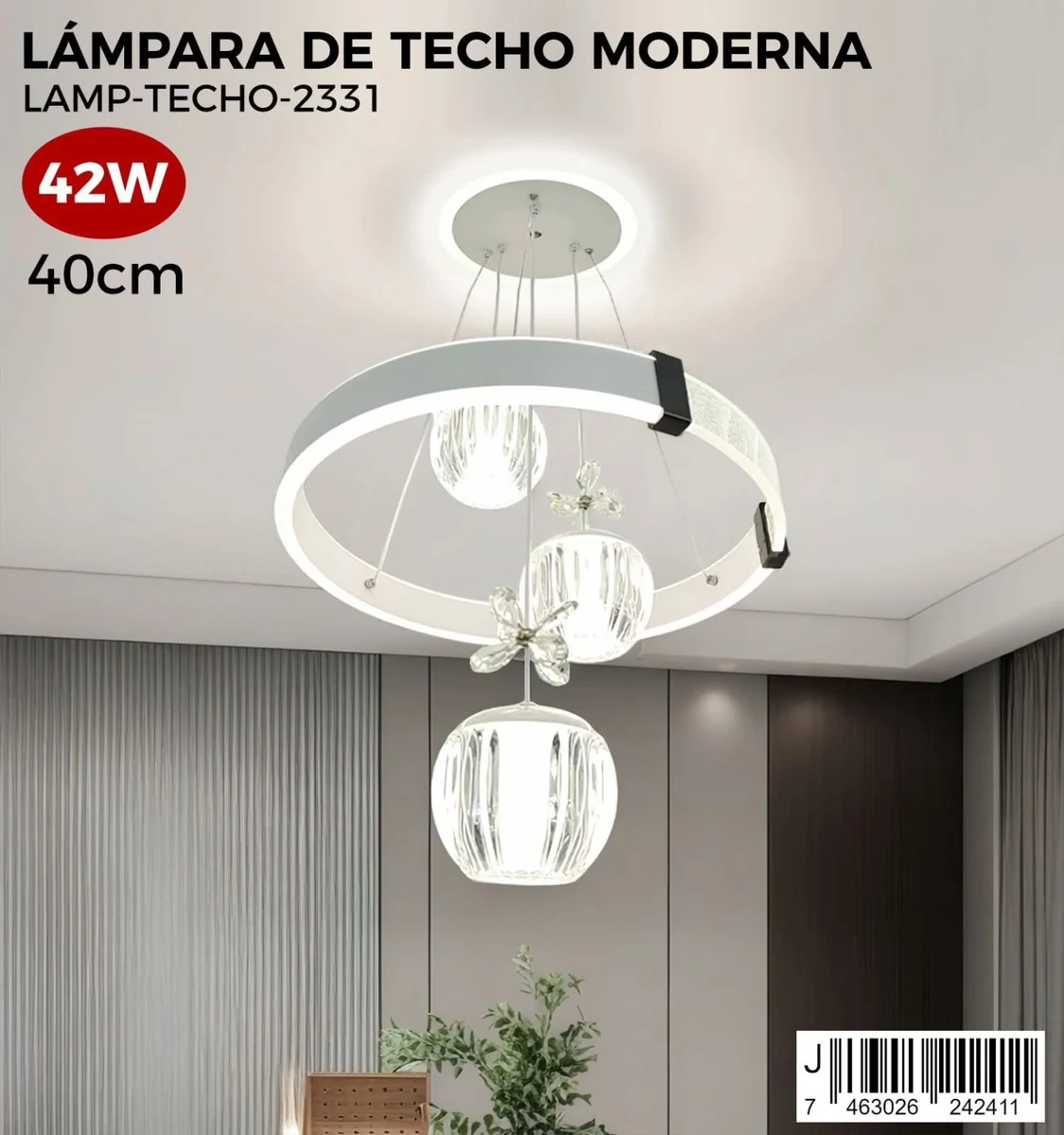 Lampara de techo con aro y tres colgantes