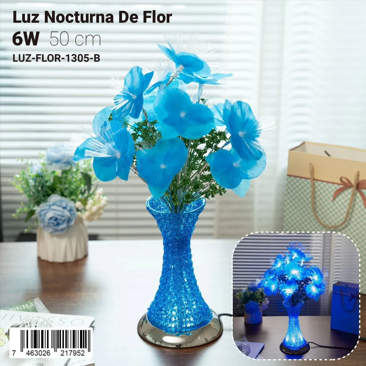 Luz nocturna de flores con base curva, 50 cm