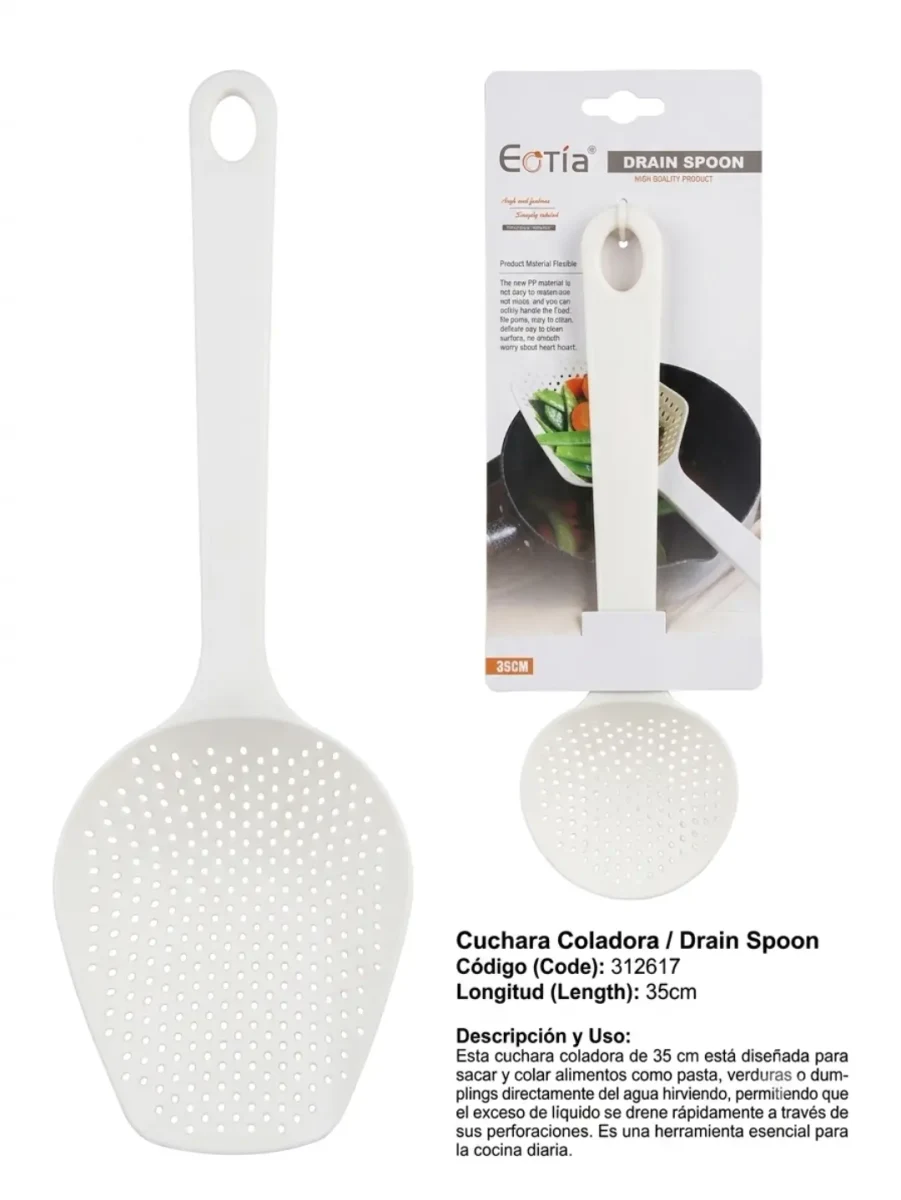 Cucharon colador blanco de 35 cm