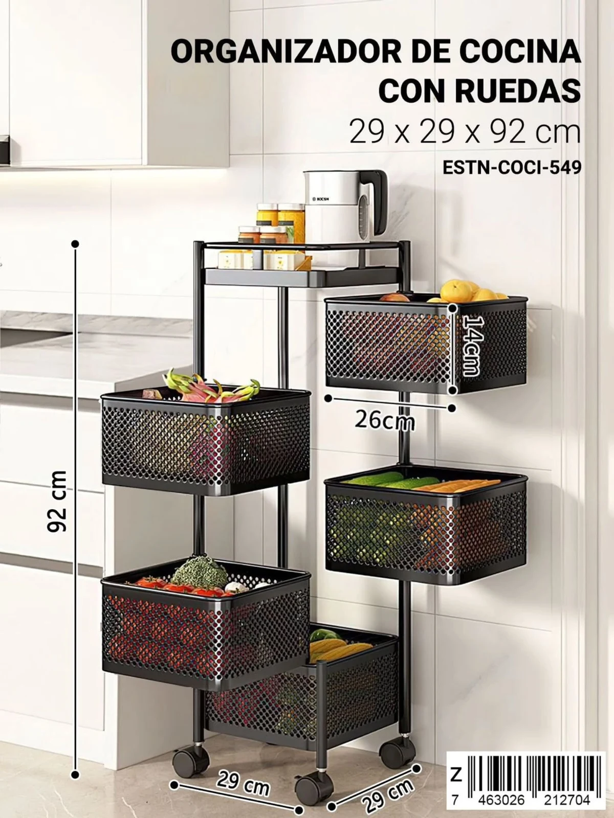 Organizador de cocina con cuatro canastas giratorias