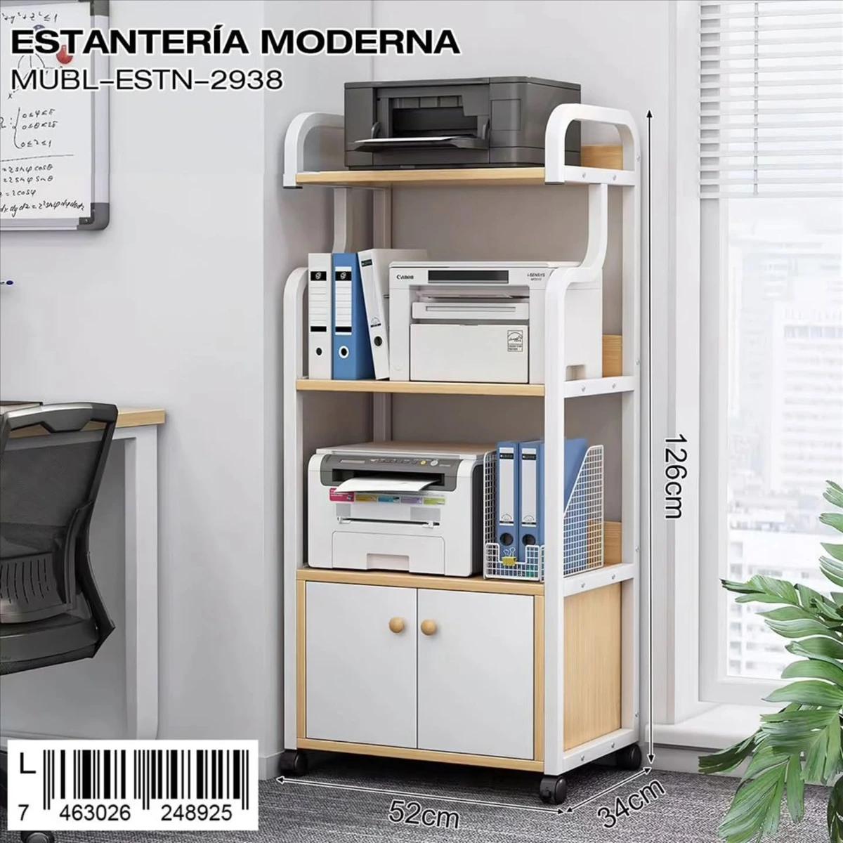 Estanteria con ruedas y gabinete de 52 x 34 x 126 cm