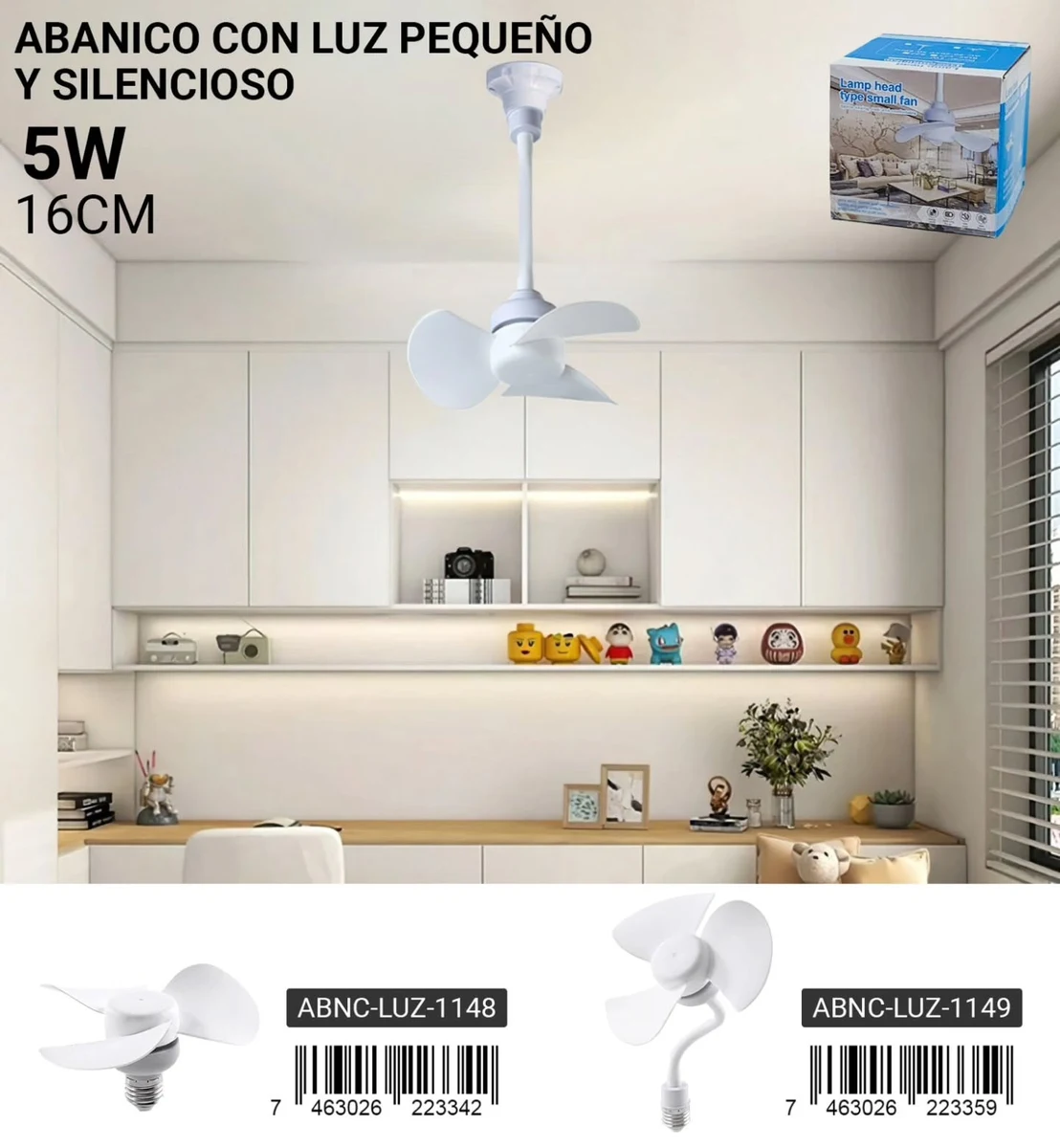 Mini ventilador con luz de 16 cm