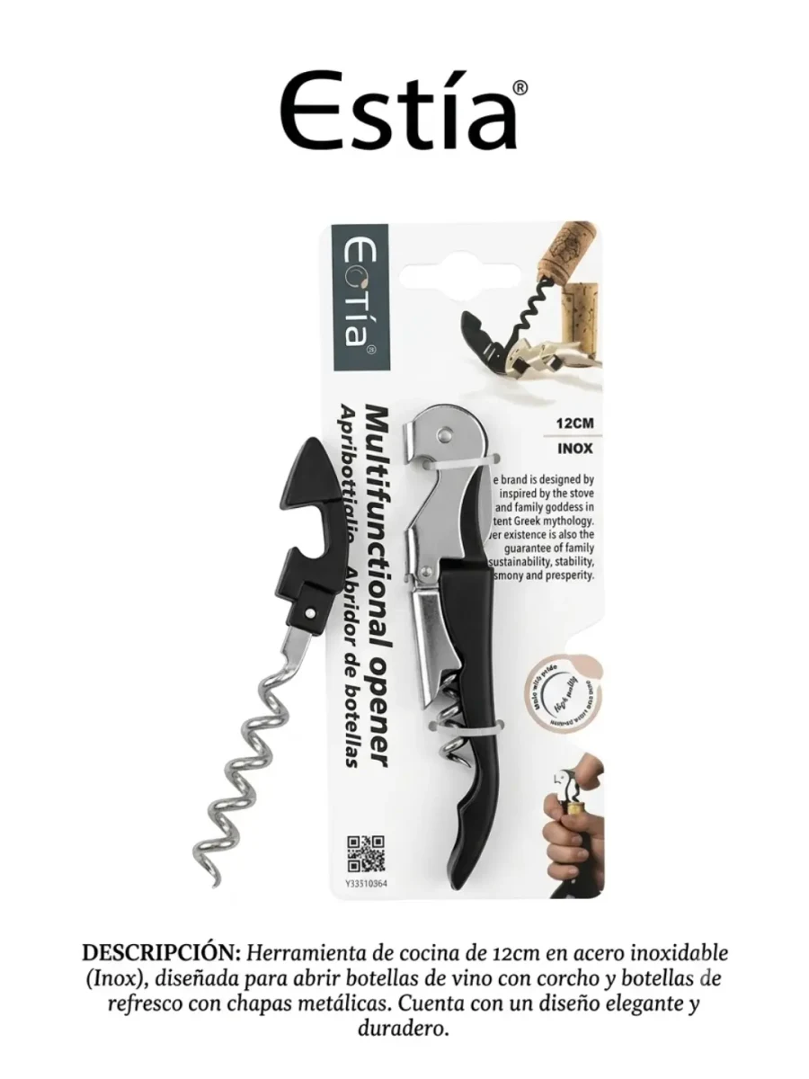 Abridor de vino con sacacorchos Estia
