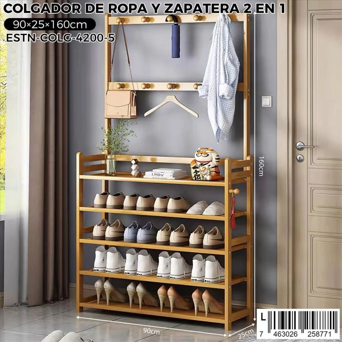 Colgador de ropa y zapatera 2 en 1
