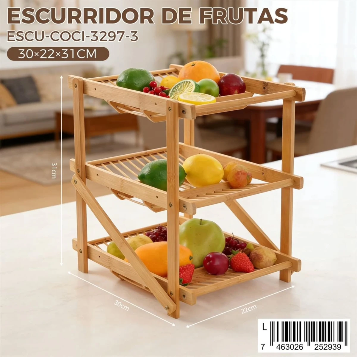 Organizador plegable para frutas de tres niveles