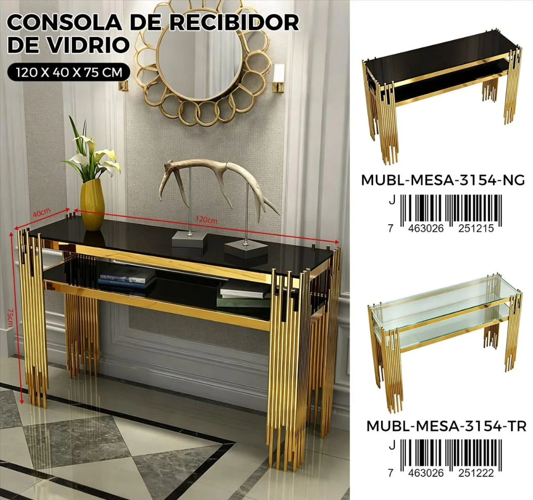 Consola de recibidor de vidrio 120 cm
