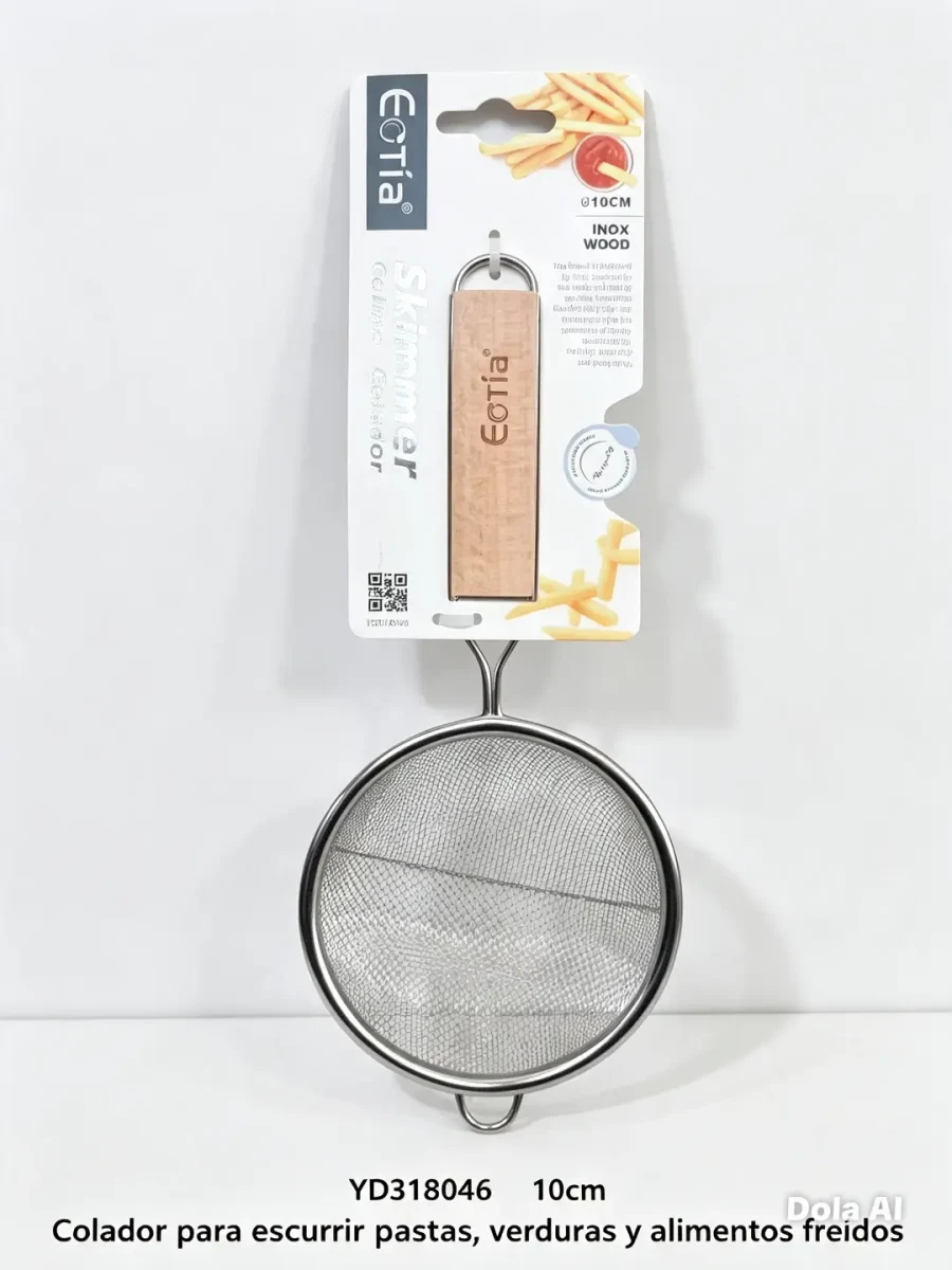 Colador de malla con mango de madera de 10 o 14 cm