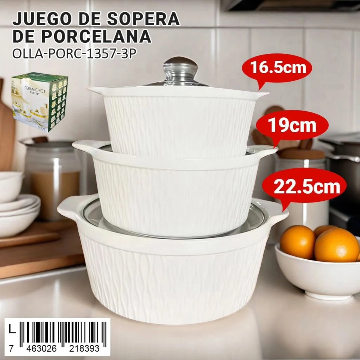 Juego de tres soperas de porcelana