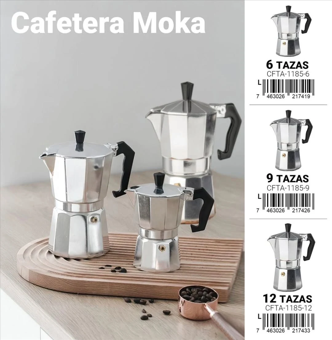 Cafetera moka de 6, 9 o 12 tazas