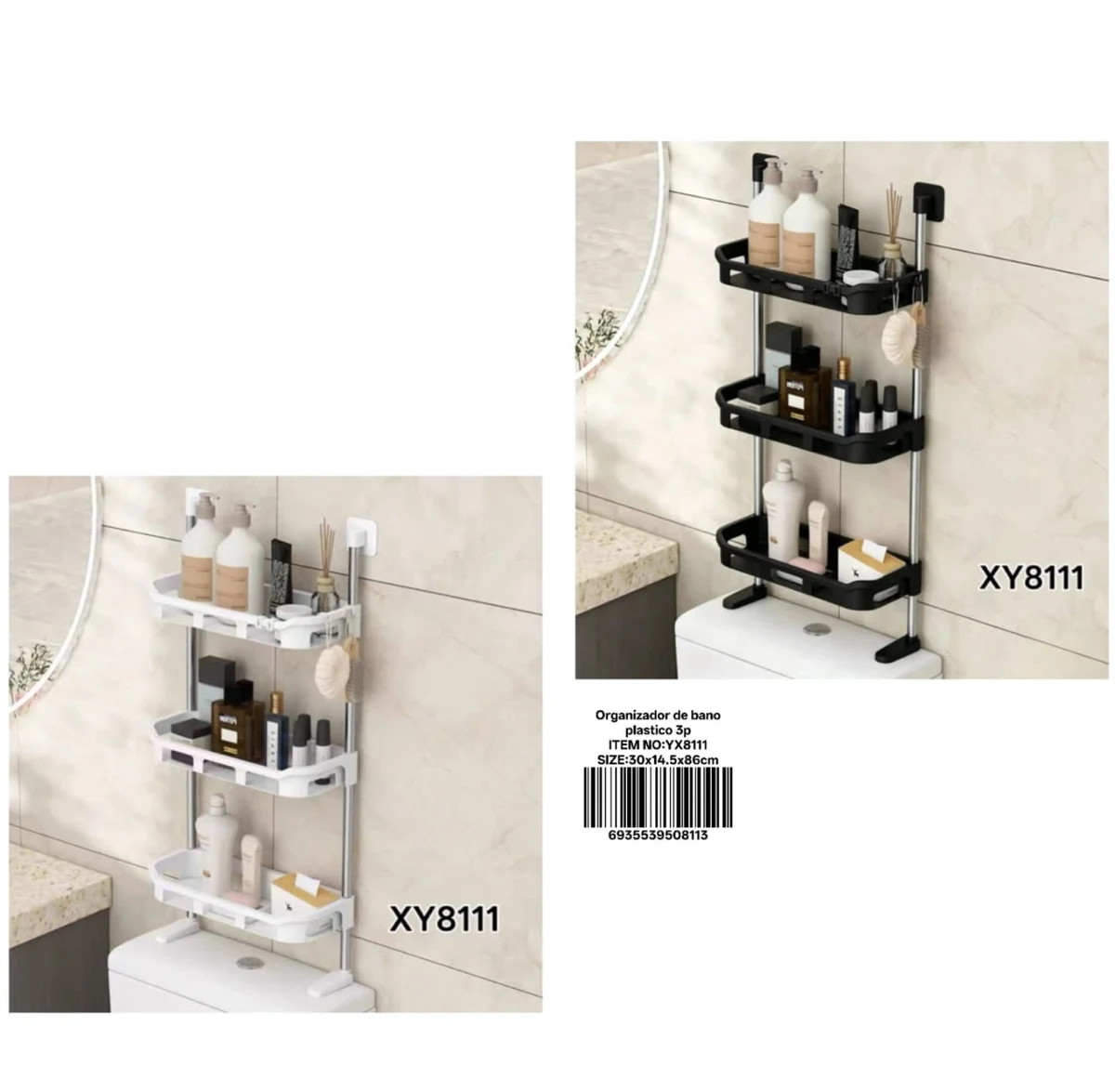 Organizador de baño plástico de tres niveles