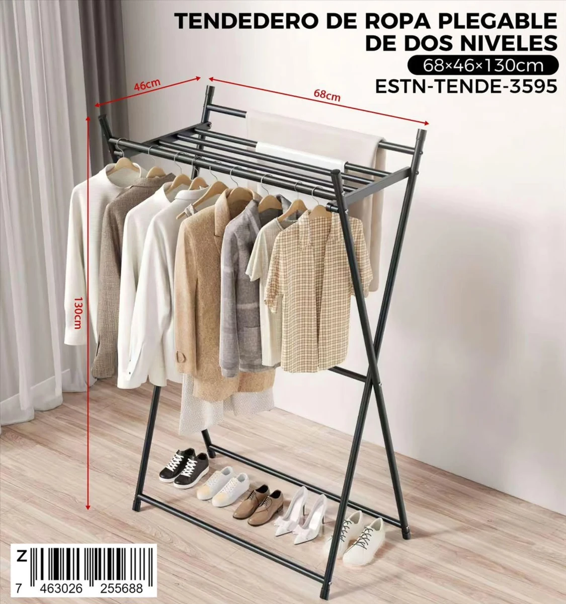 Tendedero plegable de dos niveles 68 cm
