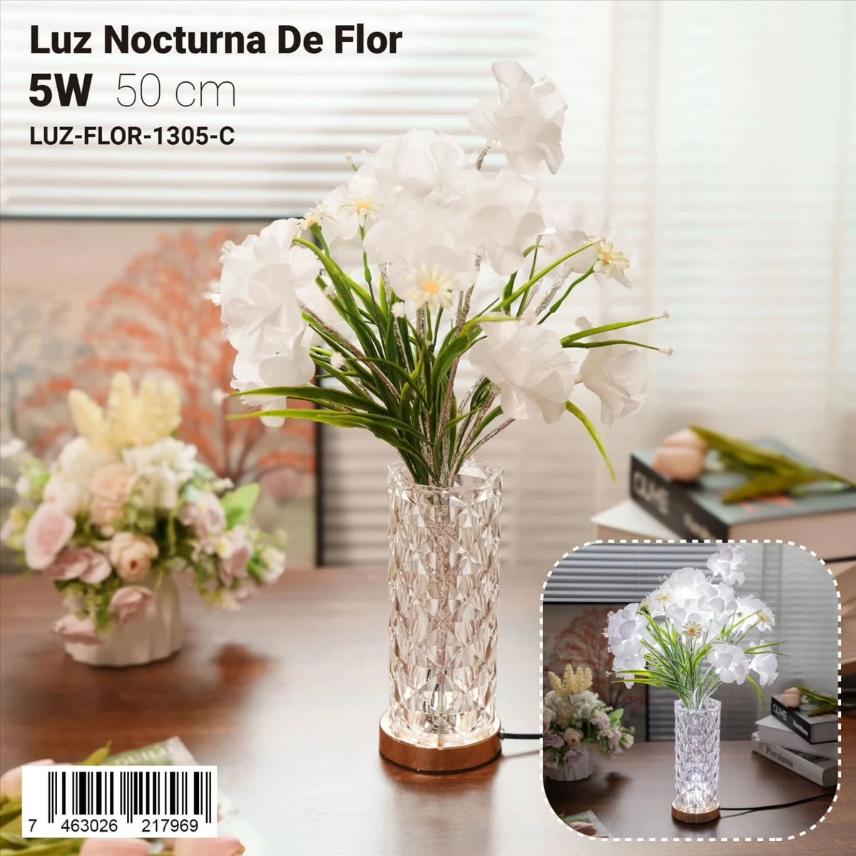 Luz nocturna de flores con base cilindrica, 50 cm