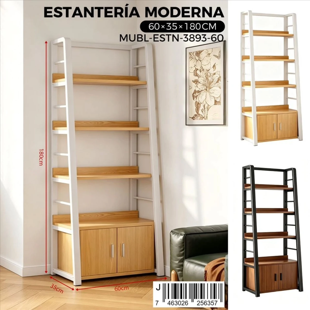 Estantería con gabinete 60 x 35 x 180 cm