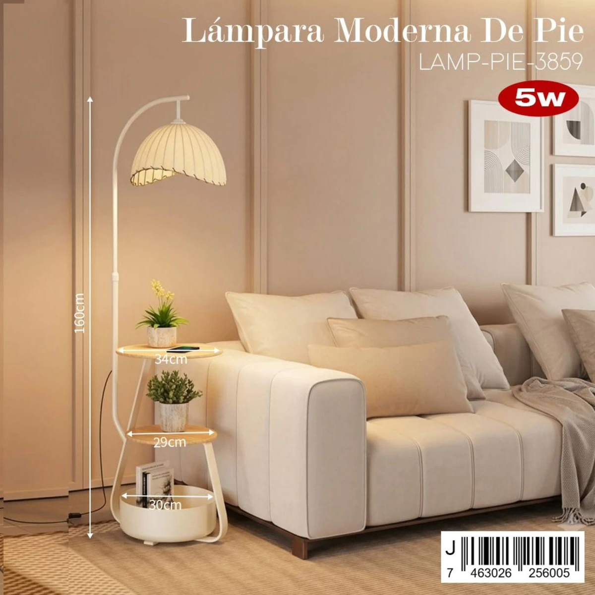 Lampara de pie con repisas y cesta de 160 o 170 cm