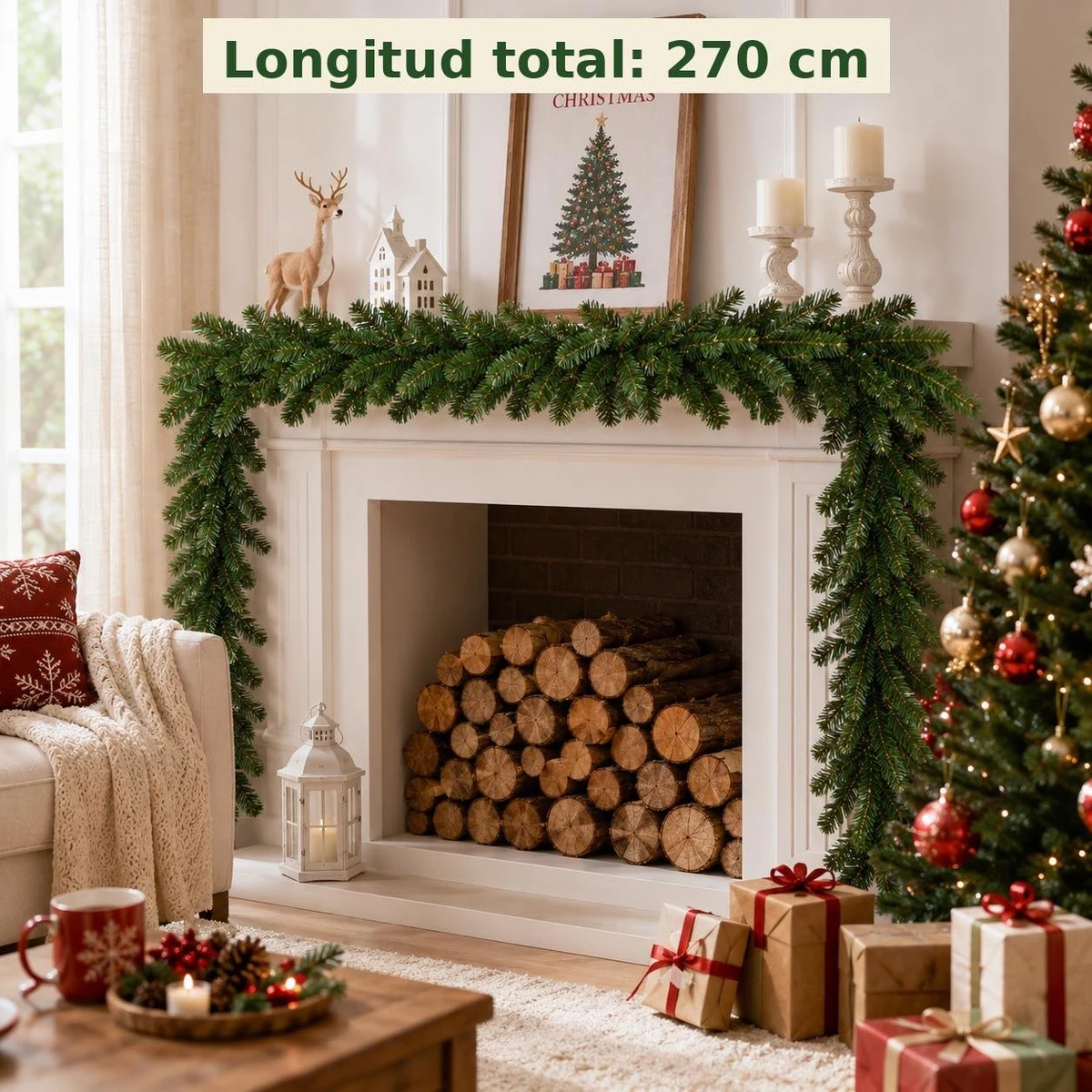 Guirnalda navidena verde de 270 cm