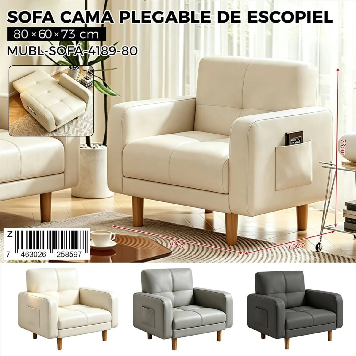 Sillon cama plegable crema