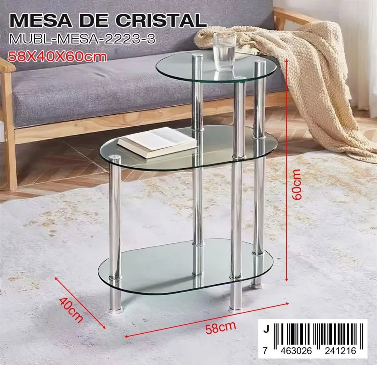 Mesa auxiliar de cristal de tres niveles