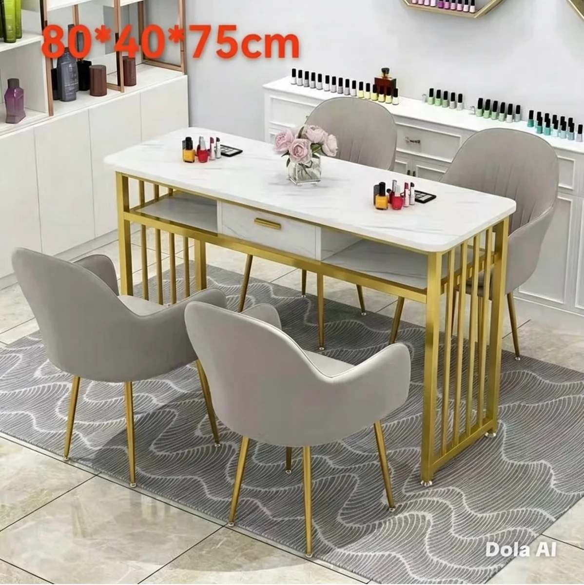 Mesa de manicura blanca y dorada 80 cm