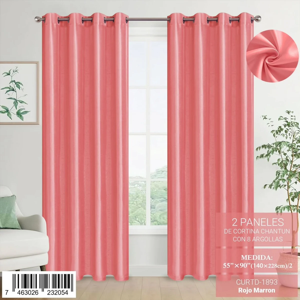 Par de cortinas Chantun lisas con argollas