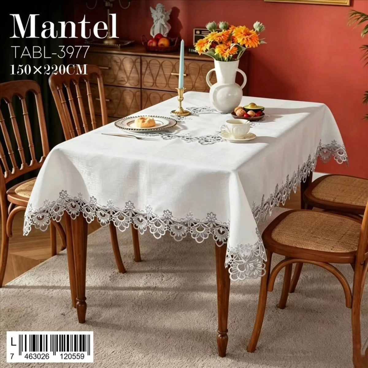 Mantel con encaje floral de 150 x 220 cm