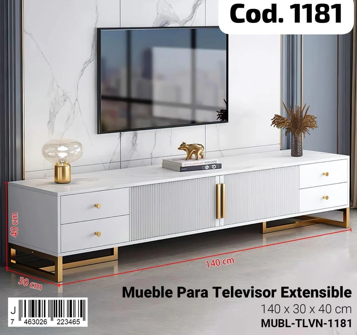 Mueble para televisor blanco 140 cm