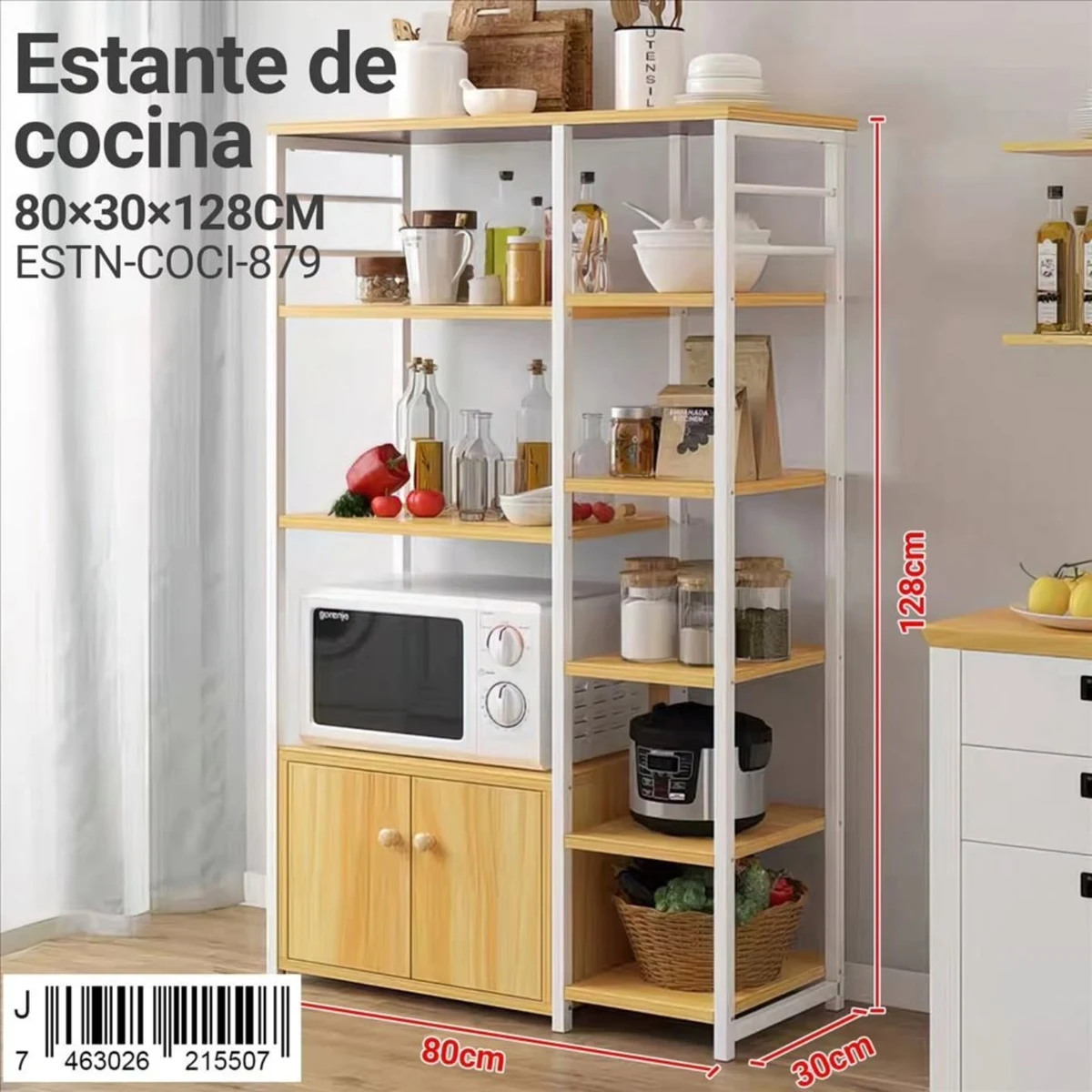 Estante de cocina con gabinete 80 x 30 x 128 cm