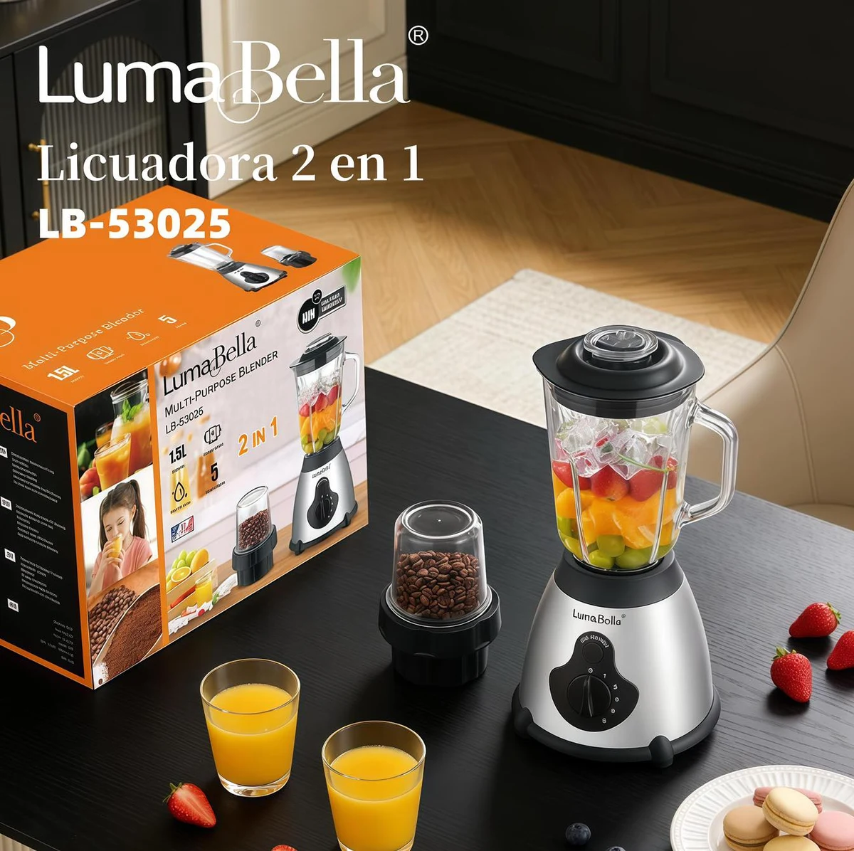 Licuadora LumaBella LB-53025 2 en 1 de 1.5 L