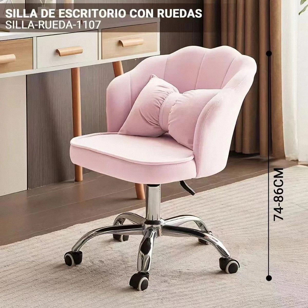 Silla de escritorio rosada tipo flor con ruedas