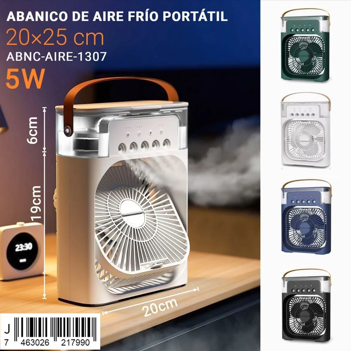 Ventilador portatil con deposito de agua de 20 x 25 cm
