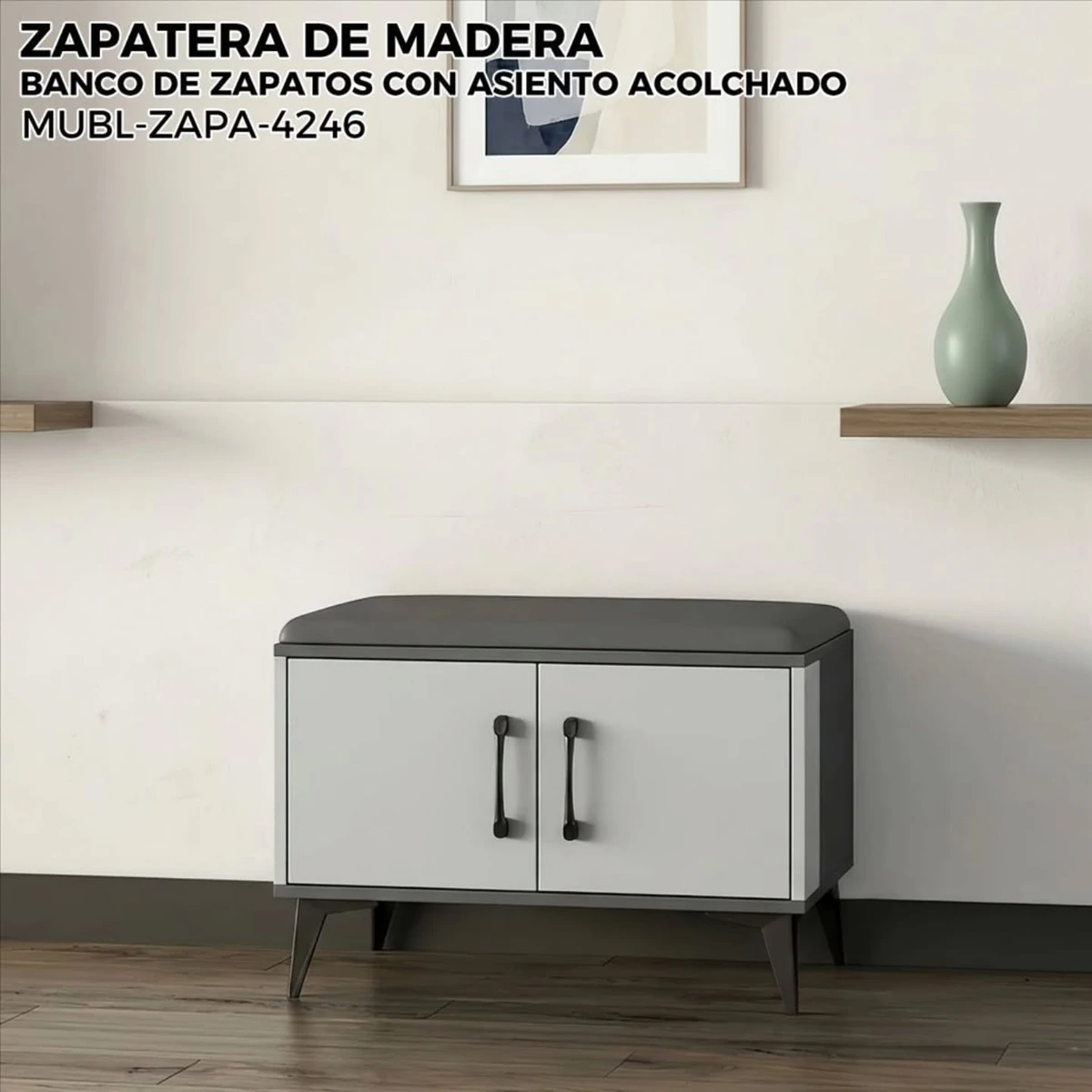 Banco zapatero con asiento acolchado 60 cm