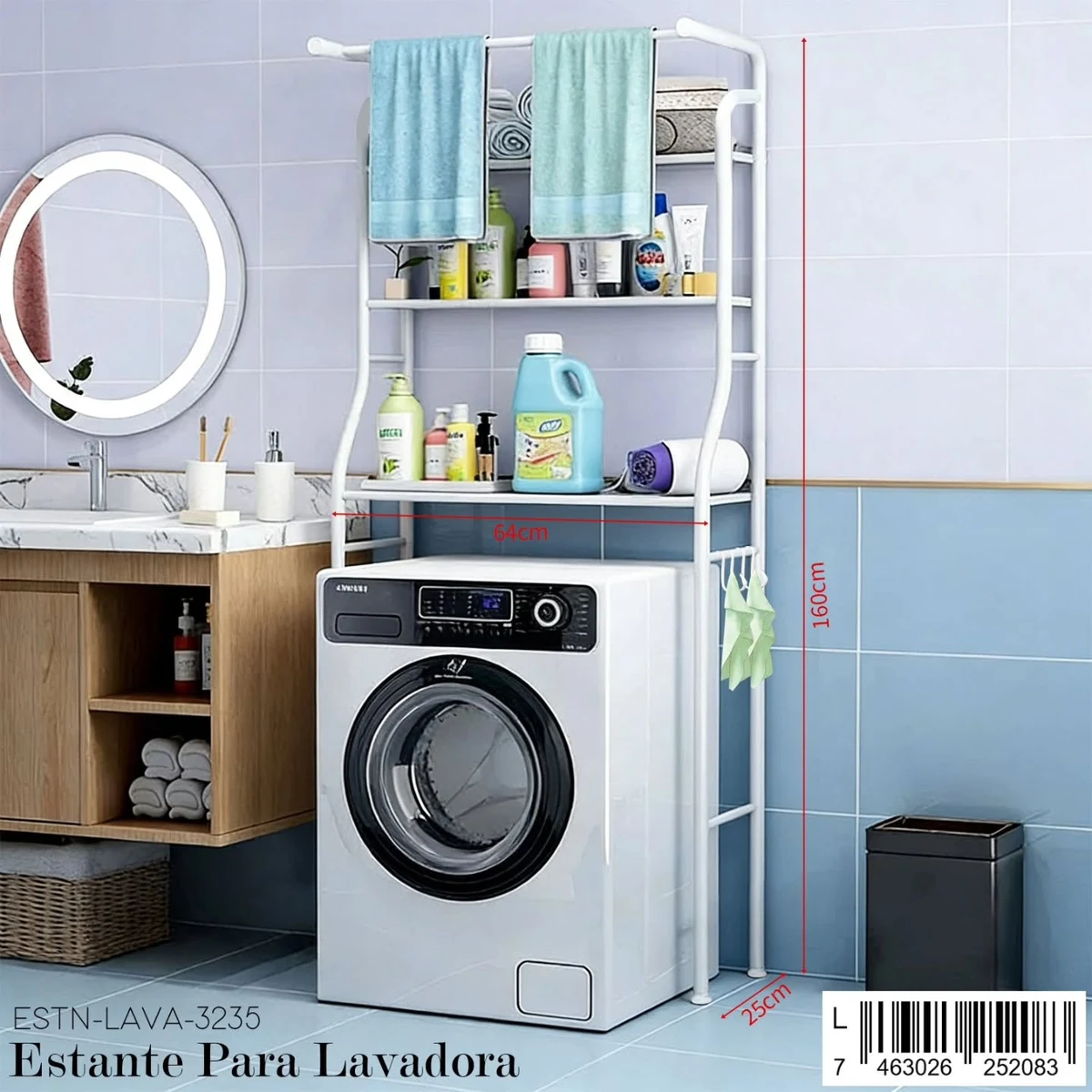 Estante sobre lavadora 64 x 25 x 160 cm