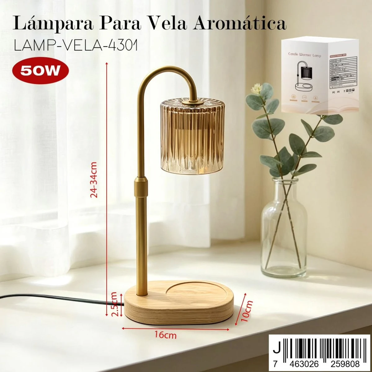 Lampara para vela de pantalla cilindrica