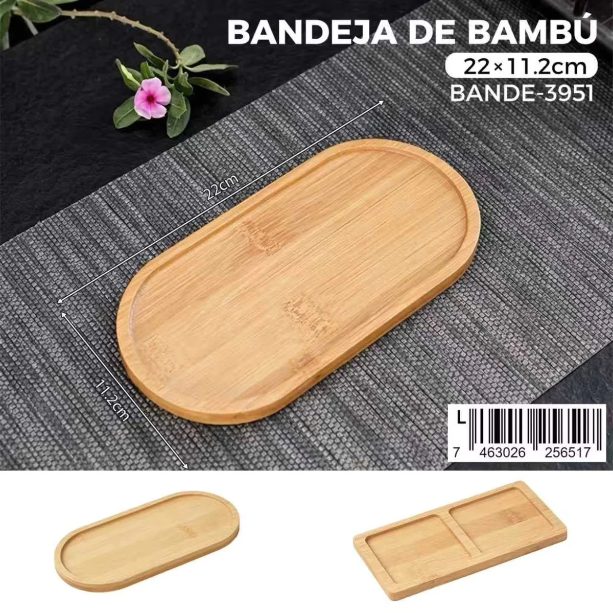 Bandeja ovalada de bambu de 22 x 11.2 cm