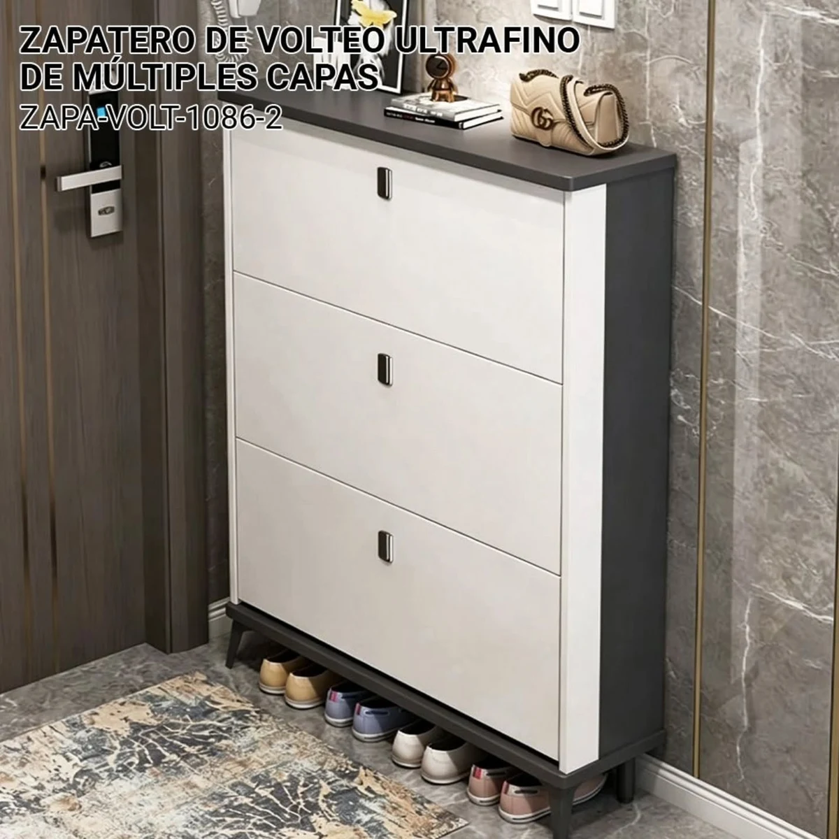 Zapatera de volteo blanca y gris