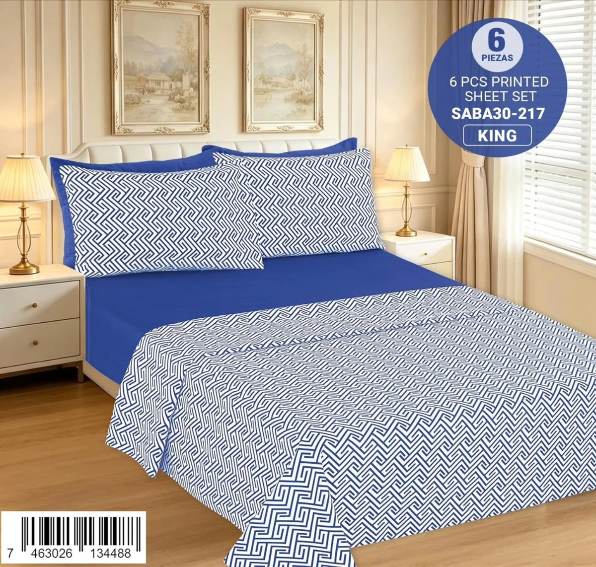 Juego de sabanas estampadas de 6 piezas Queen y King