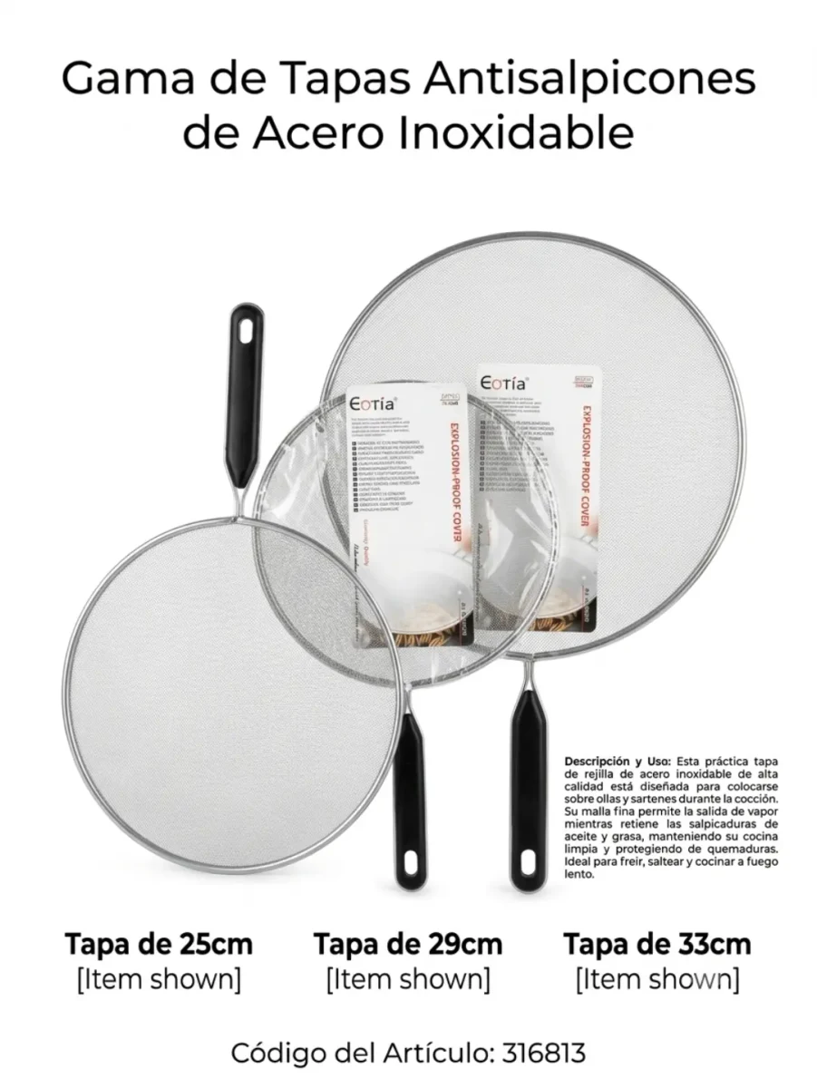Tapa antisalpicaduras de 25, 29 o 33 cm