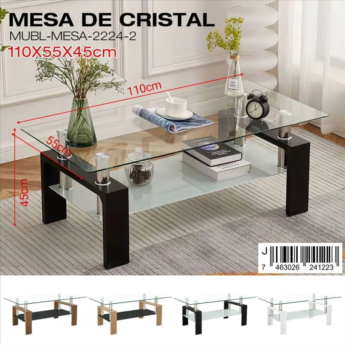 Mesa de centro de cristal de dos niveles