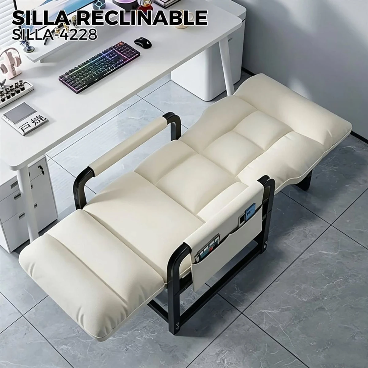Silla reclinable acolchada con bolsillo lateral