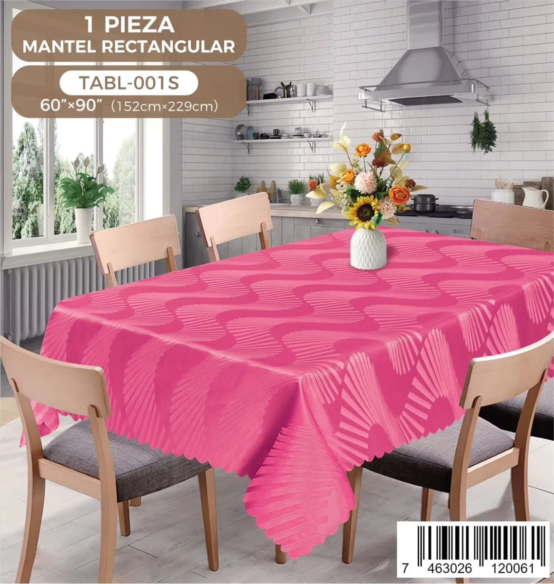 Mantel rectangular de 152 x 229 cm con borde ondulado