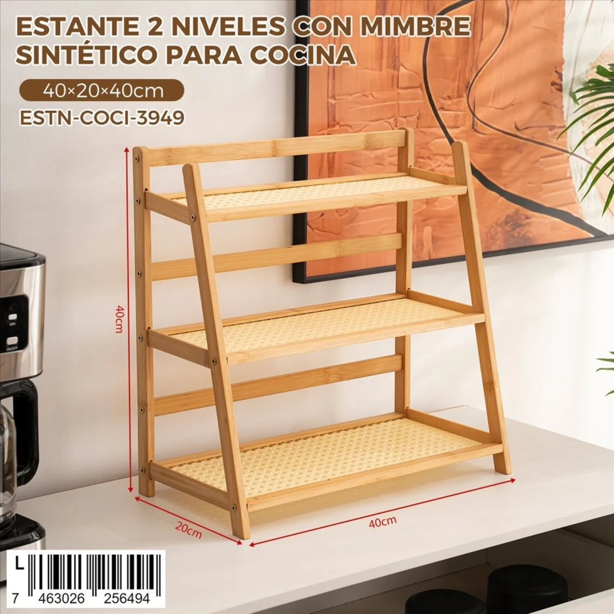 Estante de cocina con mimbre sintético