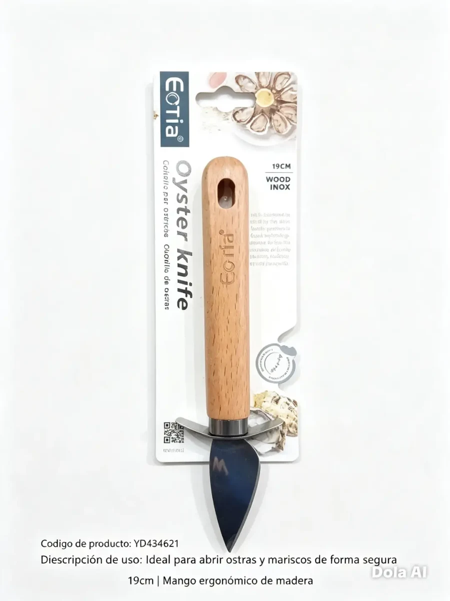Cuchillo para ostras con mango de madera de 19 cm