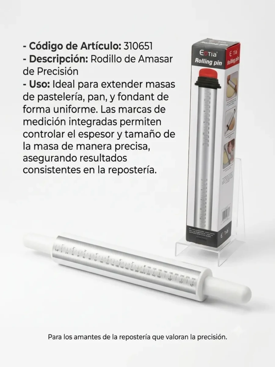 Rodillo de amasar con marcas de medicion