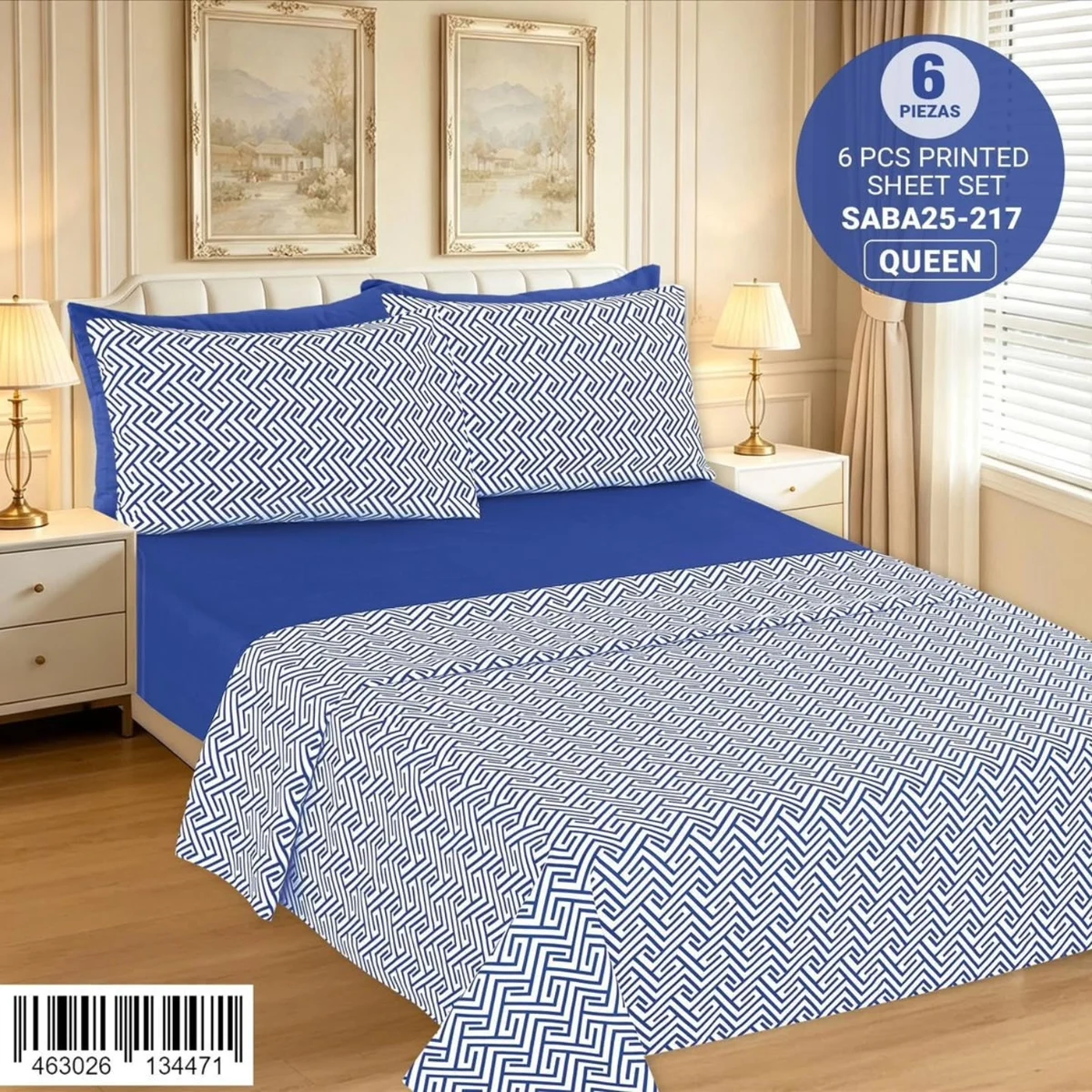 Juego de sabanas estampadas de 6 piezas Queen y King